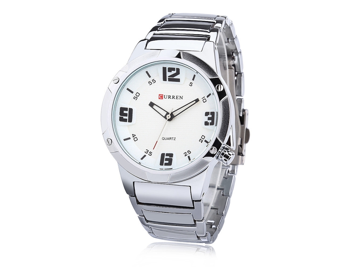 Reloj De Cuarzo Resistente Al Agua Para Hombre De Negocios Con Correa De Aleación (blanco Negro)