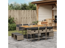 Conjunto 11 Peças Jantar P/ Jardim C/ Almofadões Vime Pe Cinza Dkd Home Decor