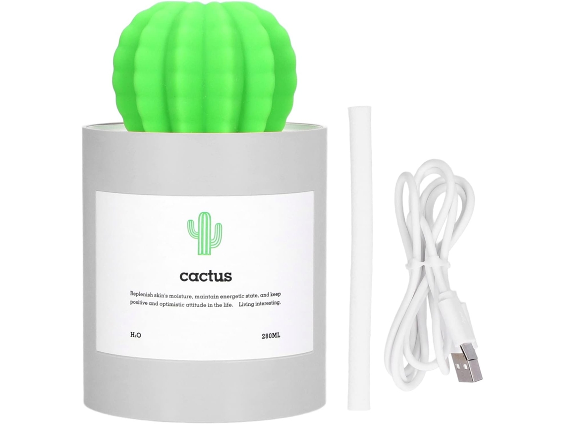 Umidificador De Mesa 280 Ml Em Formato Cacto, Mini Alimentado Por Usb