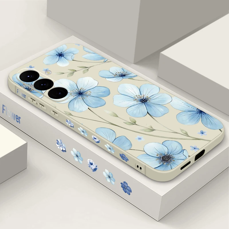Capa Para Celular Galaxy S26 Com Estampa Floral Azul (cor Off-white), Capa Macia.
