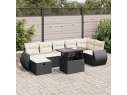 Vidaxl 8 Pcs Conjunto Sofás De Jardim Com Almofadões Vime Pe Preto