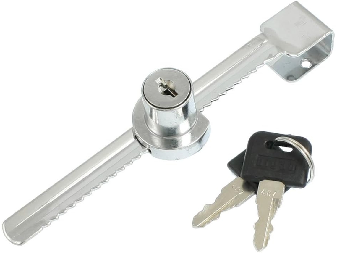 Fechadura com Chave para Portas de Vidro Deslizantes de Vitrines, Dentada, Cor Prateada. CHABERLU
