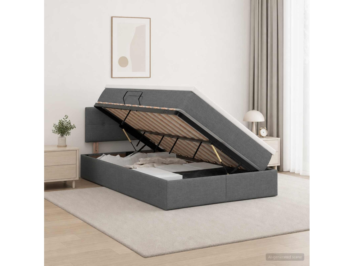 Vidaxl Cama Com Arrumação E Colchão Cinzento-escuro 120 X 200 Cm