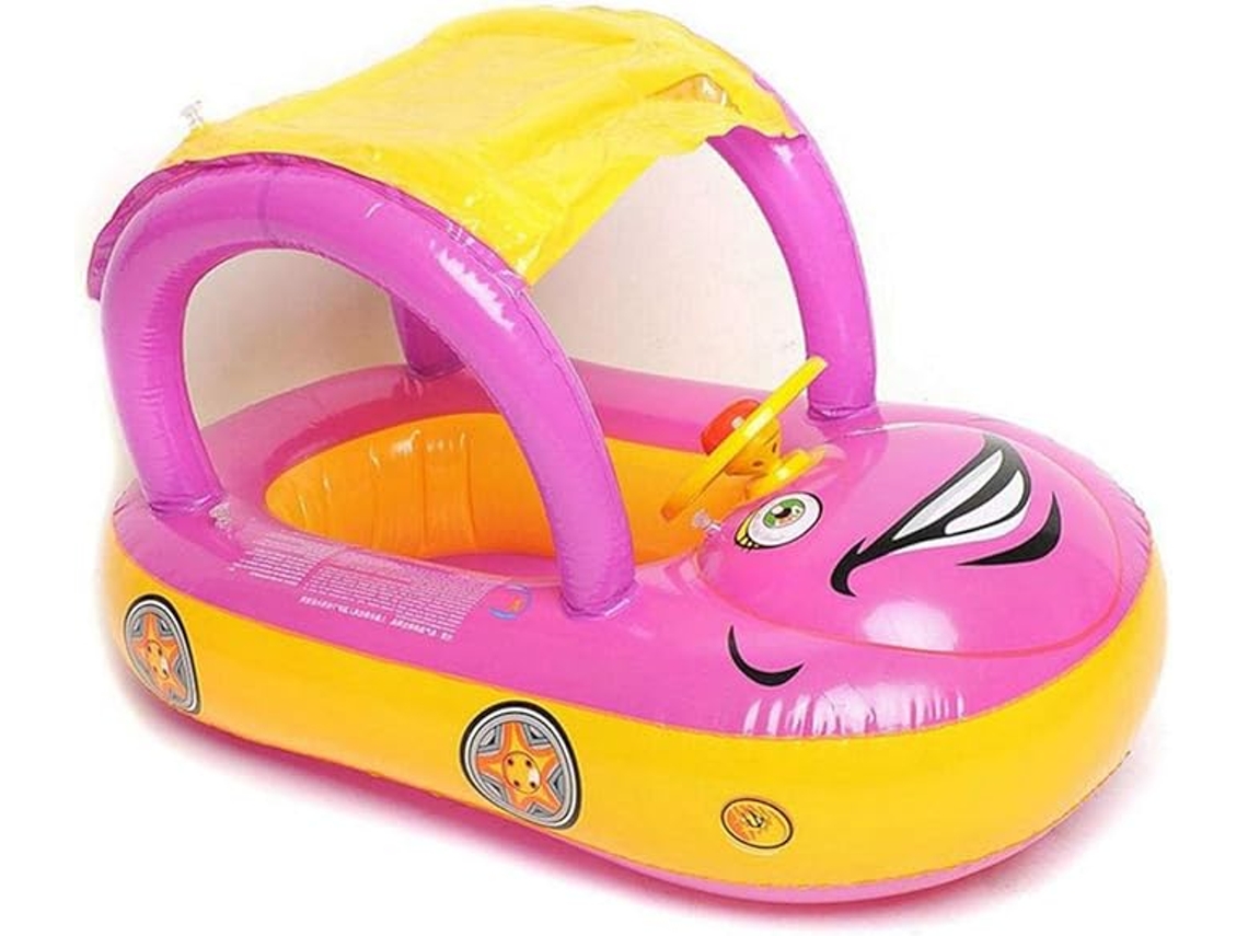 Boia Inflável para Piscina Infantil com Capota e Volante, Rosa. SIURN