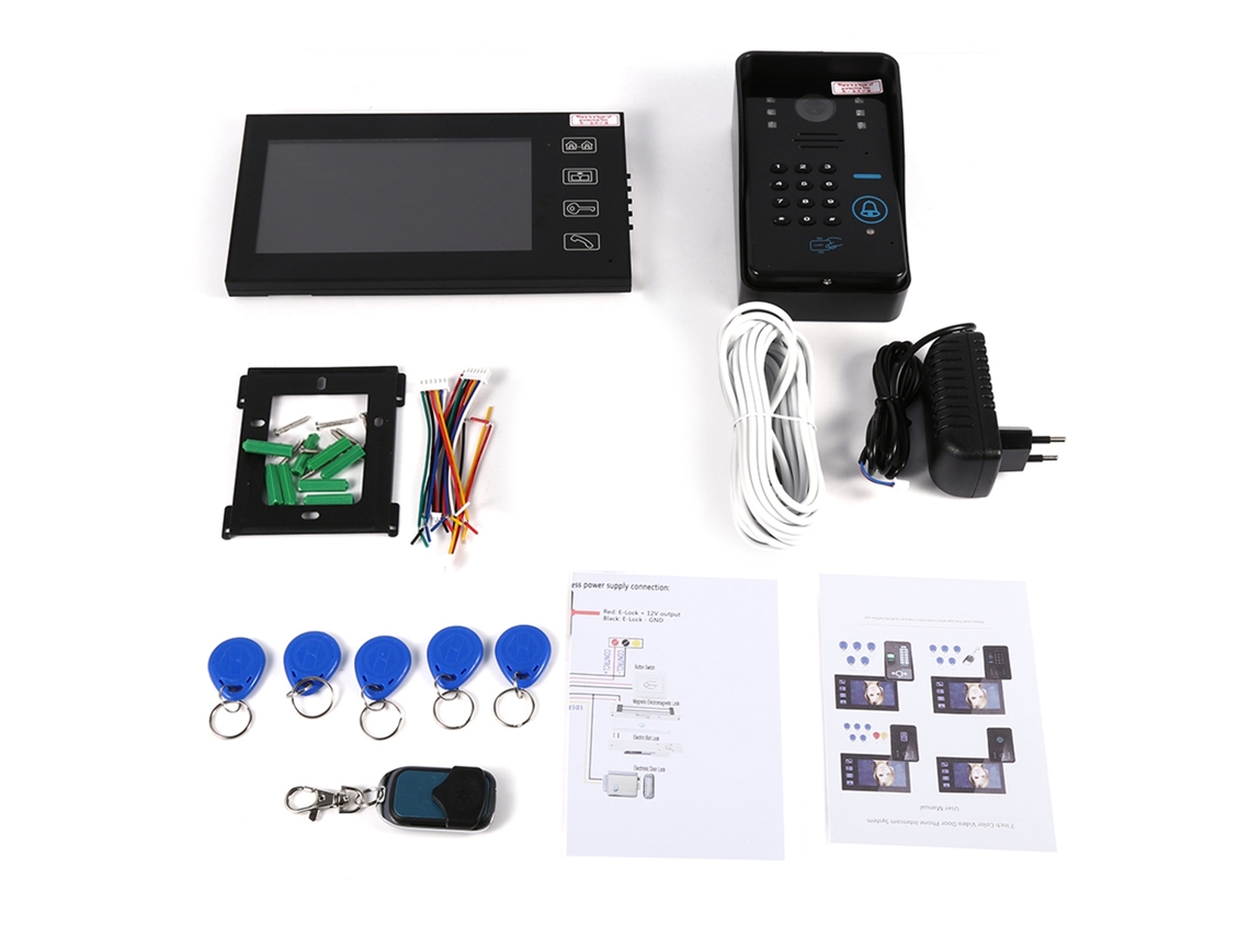 Campainha de Controle de Acesso por Vídeo RFID com Tela Sensível ao Toque de 7 Polegadas, Tecido Colorido e Suporte para Desbloqueio Senha