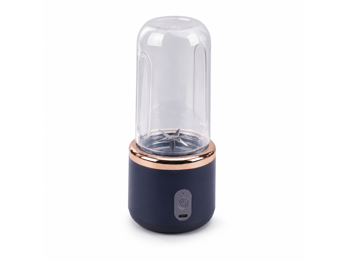 Liquidificador Portátil Usb Recarregável Azul, Copo Individual Com 6 Lâminas Para Sumos E Batidos