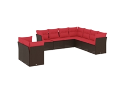 Conjunto de Sofá de Jardim com 9 Peças e Almofadas em Rattan Sintético Marrom MAISON EXCLUSIVE
