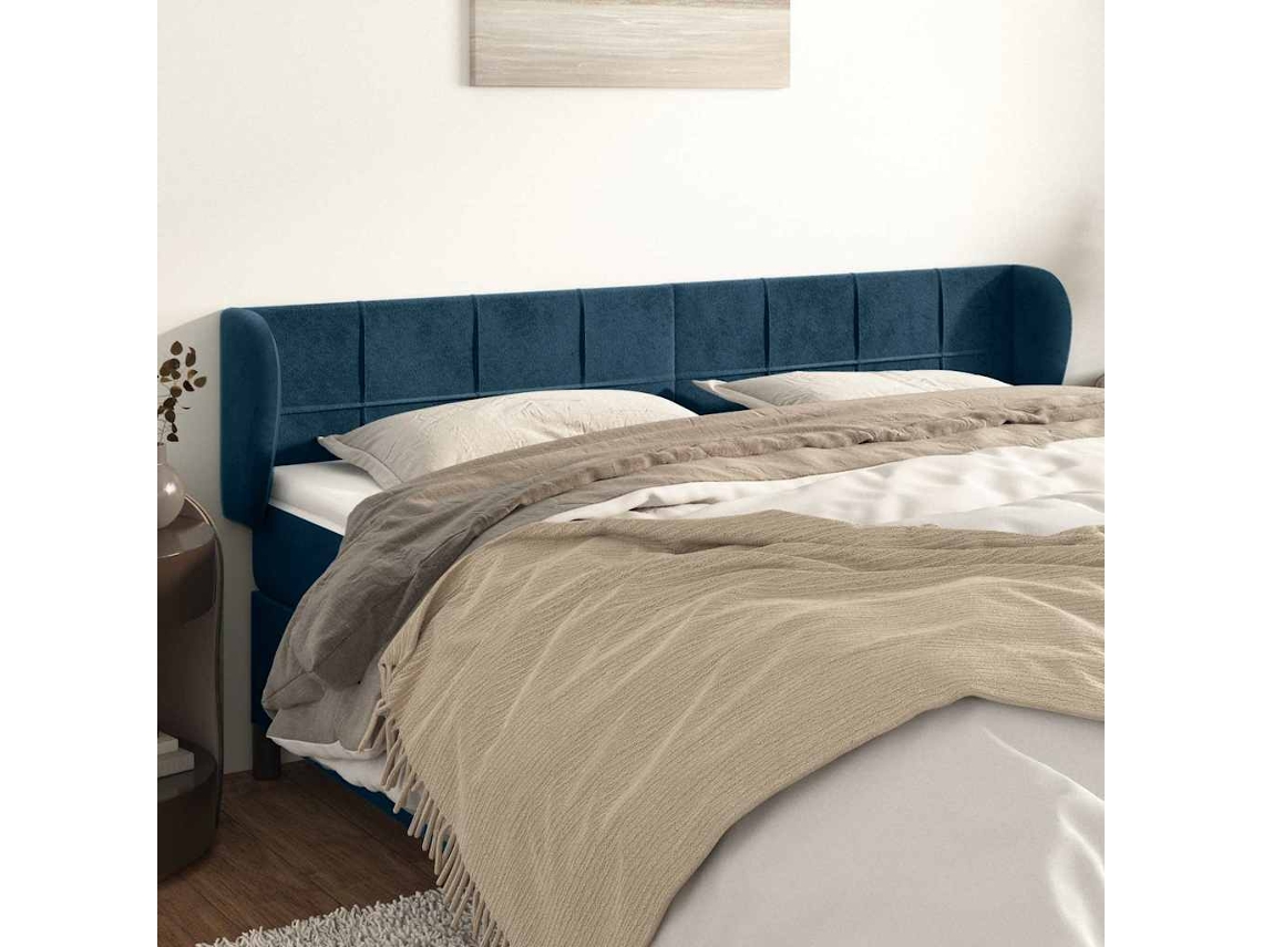 Vidaxl Cabeceira De Cama C/ Abas Veludo 203x23x78/88cm Azul-escuro