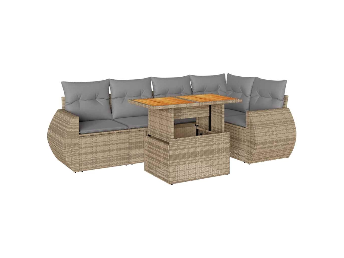 Conjunto de 6 Sofás P/ Jardim com Almofadões Vime Pe Bege MAISON EXCLUSIVE (80x200 cm)