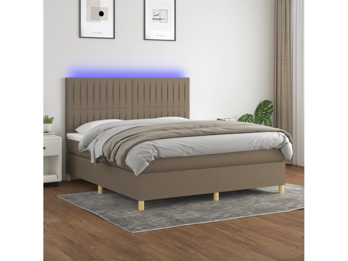 Cama Box Spring Colchão/led 160x200 Cm Tecido Cinza-acastanhado