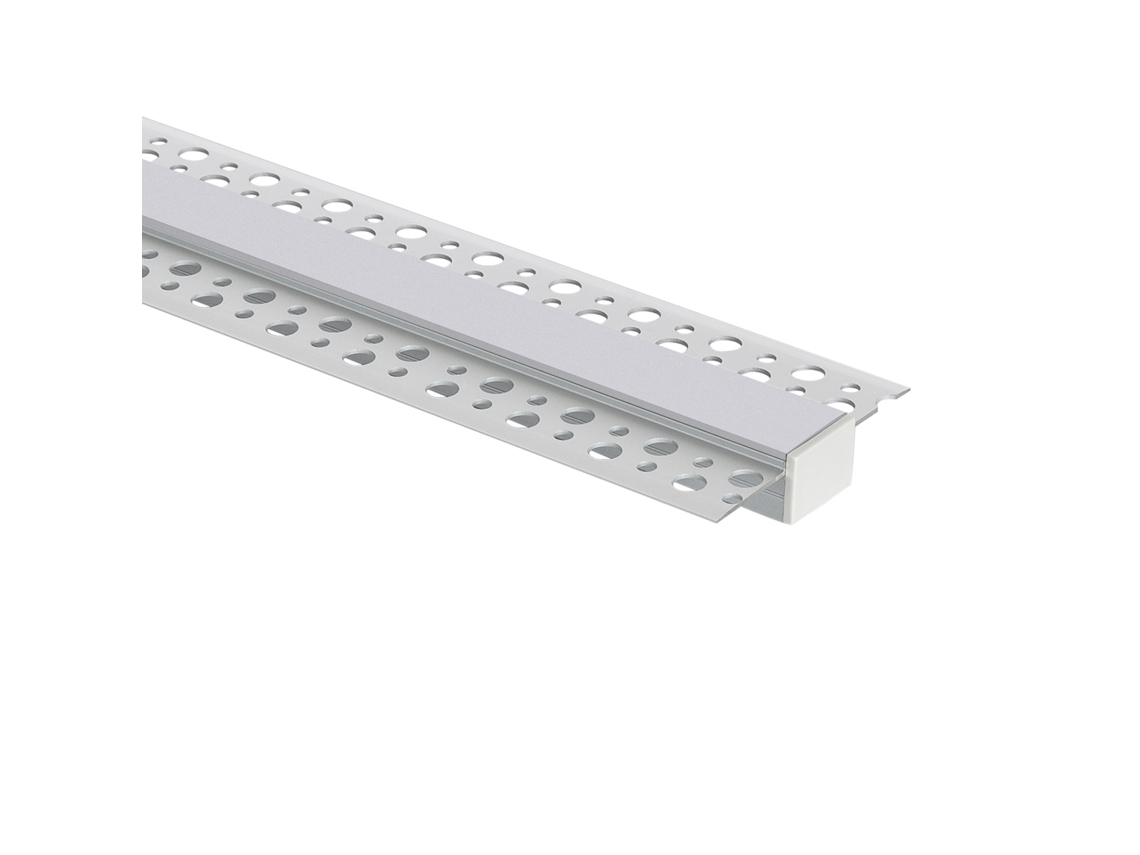 Integração de Perfil de Alumínio em Gesso/Placa de Gesso com Cobertura Contínua para Fita de LED Até 15mm Alumínio 2M Branco Translúcido