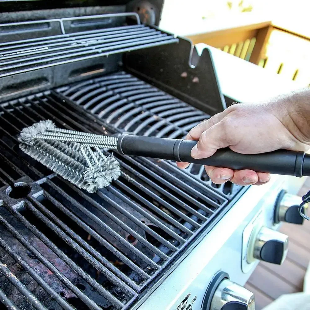 Escova De Limpeza Para Churrasqueira 3 Em 1 (grande) Com Cerdas De Aço Inoxidável