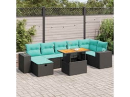 Vidaxl 8 Pcs Conjunto Sofás Jardim Almofadões Vime Pe/acácia Cinzento