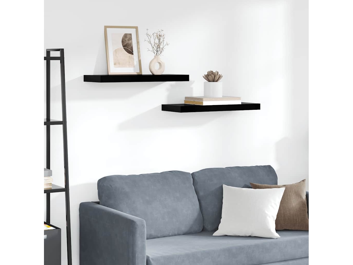 Vidaxl Prateleiras De Parede Suspensas 2 Pcs 60x23,5x3,8 Cm Mdf Preto