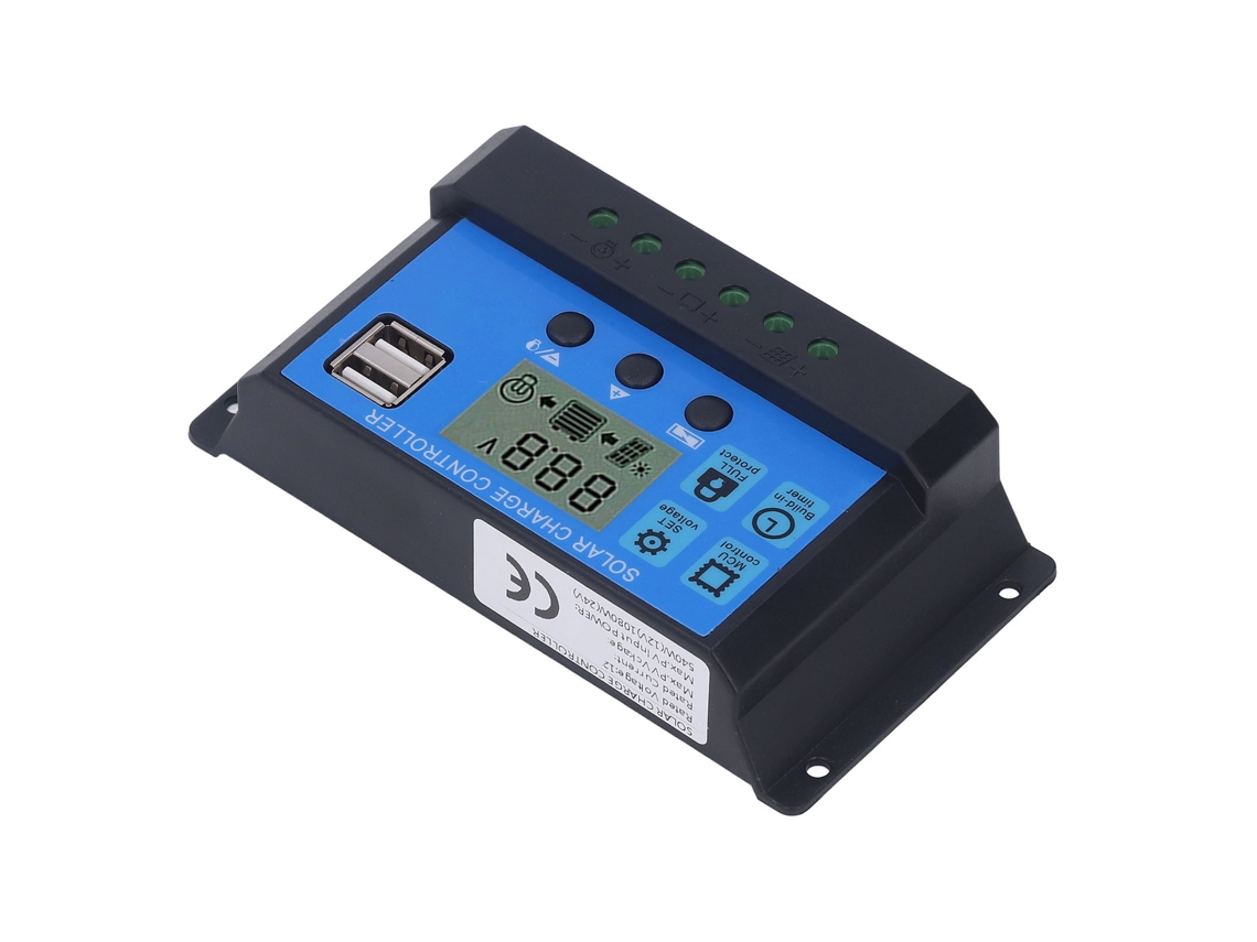 Controlador de carga solar com USB duplo de 5 V e regulador PWM de 12 V/24 V 40 A