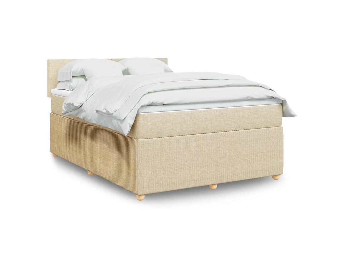 Cama Com Molas/colchão 160x200 Cm Tecido Cor Creme