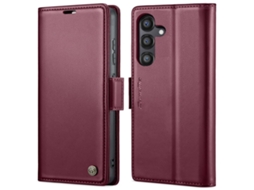 Capa Para Samsung Galaxy S24 Fe 5g De Couro Com Textura De Lichia E Fecho Borboleta Proteção E Rfid Antirroubo Vermelha