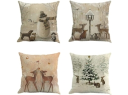Fronhas De Natal 45x45 - Conjunto De 4 Com Renas E Bonecos De Neve Fofos Klb