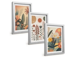 Galeria De Pinturas Muraispadrões Florais Boho Da Natureza Moldura Prateada Fotos Para O Escritório Espelharte (3 Peças 20x30 Cm)