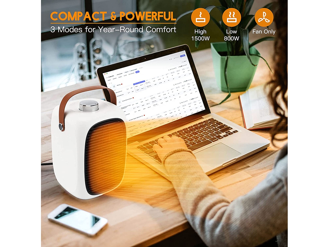 Aquecedor Elétrico Mini Ptc 1500w 3 Velocidades Aquecimento Rápido 2s Silencioso Desktop | S/MARCA