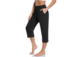 2026 pantalones Capri de Yoga para Mujer Sueltos Con Bolsillos Suaves Y Elásticos para Ejercicio Y Pantalones de Descanso L Negro