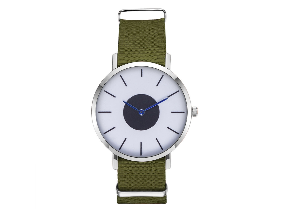 Reloj Hombre De Moda Con Correa De Nylon Dial Redondo Cuarzo Militar Verde