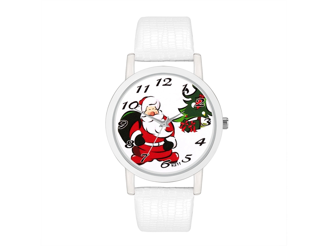 Reloj De Moda Navideño Con Correa Pu De Cuarzo Casual Unisex (blanco)