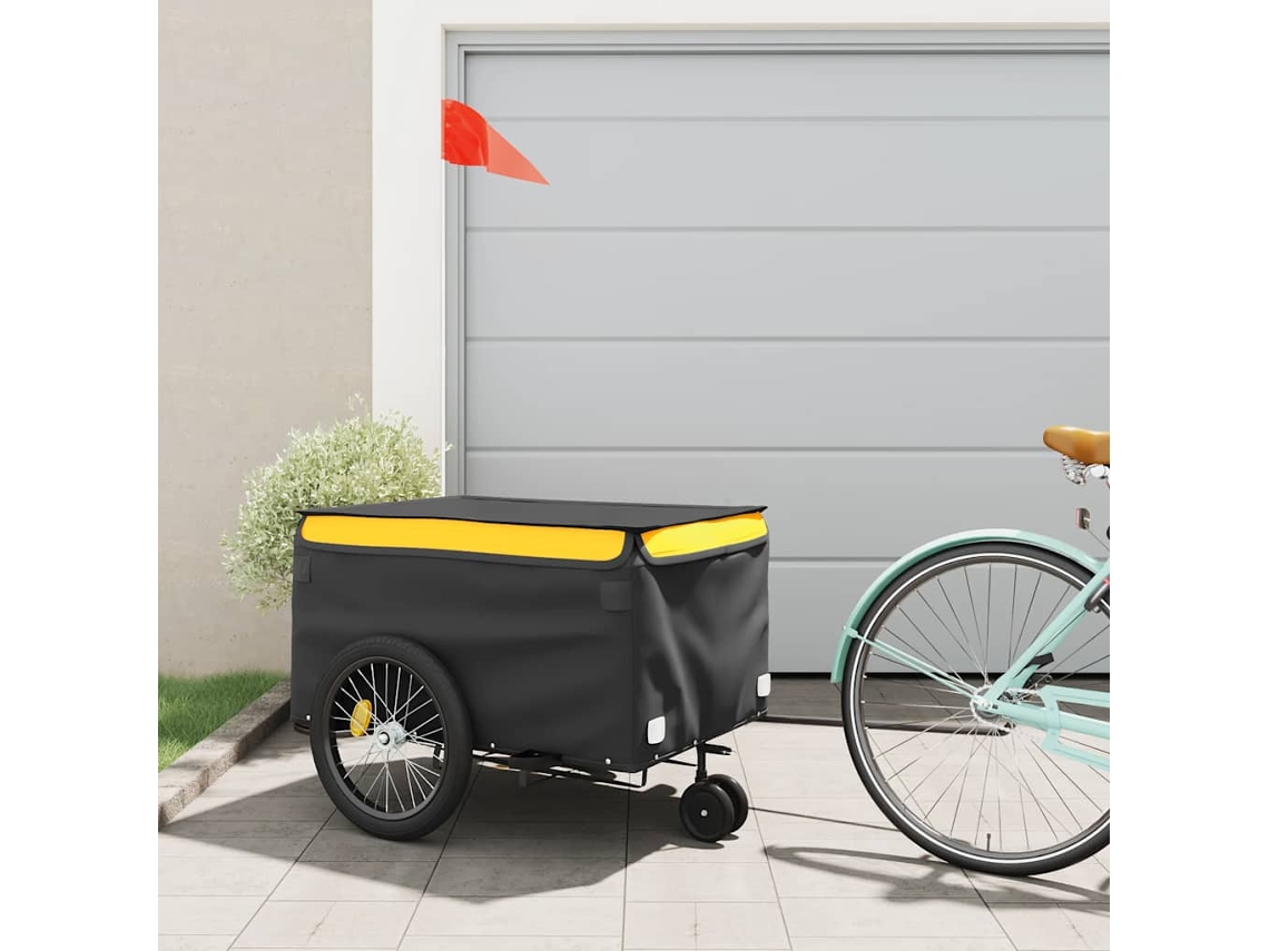Vidaxl Reboque Para Bicicleta 45 Kg Ferro Preto E Amarelo