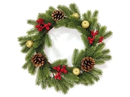 Corona De Navidad De 45 Cm Con Bayas Rojas Artificiales Y Piñas Para Colgar, Decoración De Puerta