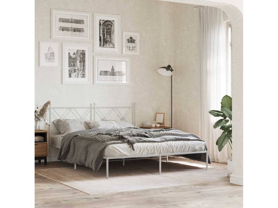 Vidaxl Estrutura De Cama Com Cabeceira 150x200 Cm Metal Branco