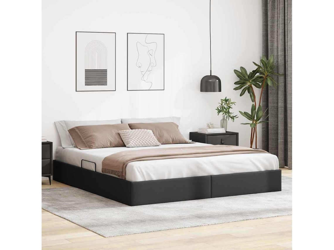 Vidaxl Cama Com Armazenamento Preto 183 X 213 Cm Couro Sintético