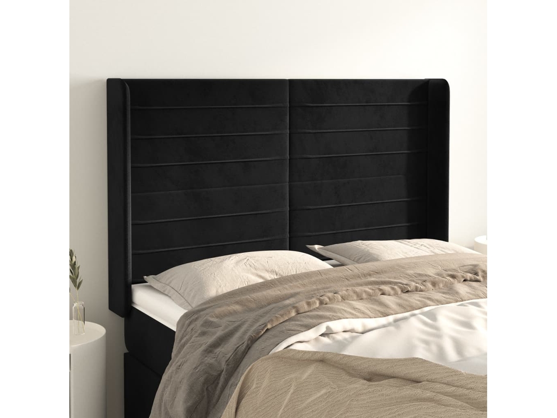 Cabecero con Alas de Terciopelo 147x16x118/128 cm Negro