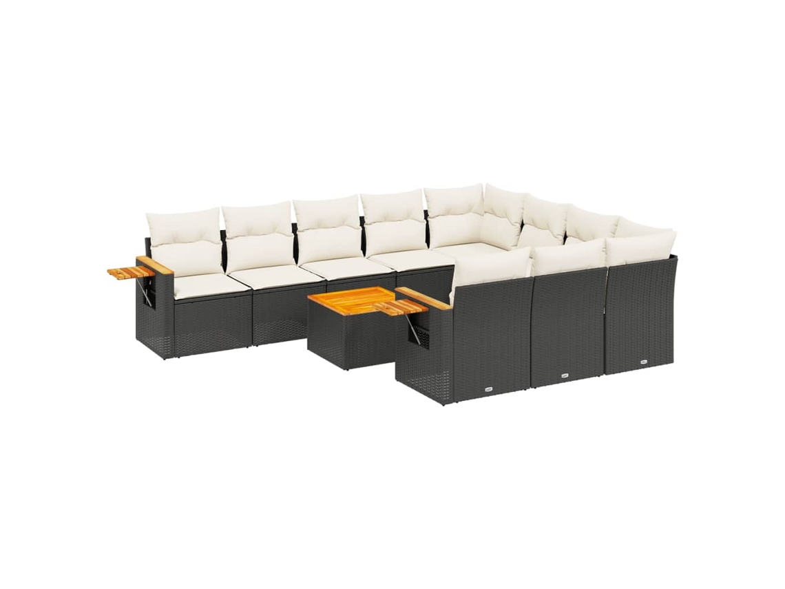 Conjunto de 11 sofás de jardim com almofadões Vime Pe Preto MAISON EXCLUSIVE