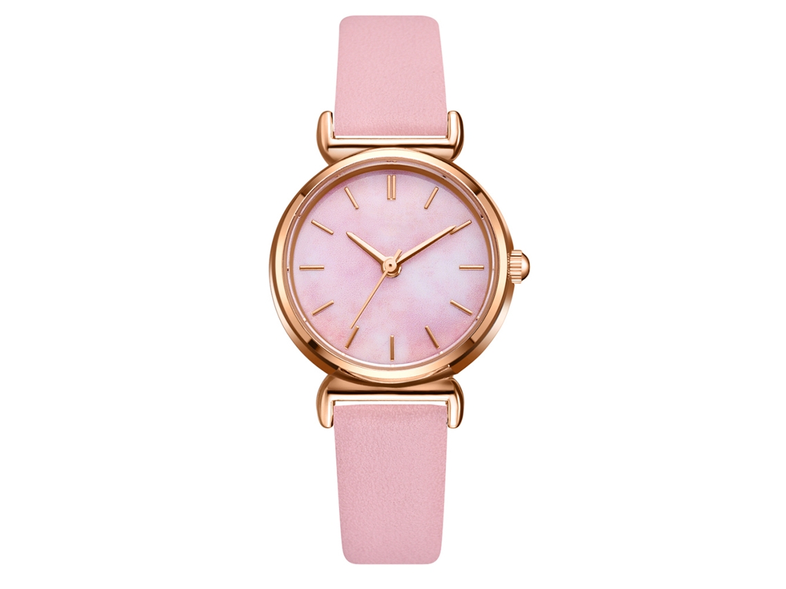 Relógio de Pulso de Quartzo Fashion Estilo Simples com Pulseira de Couro Pu Casual Rosa