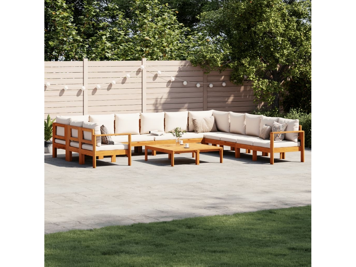 9 Pcs Conjunto De Sofá De Jardim Com Almofadas Acácia Maciça Dkd Home Decor