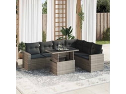 Vidaxl 7 Pcs Conjunto Sofás P/ Jardim C/ Almofadões Vime Pe Cinzento