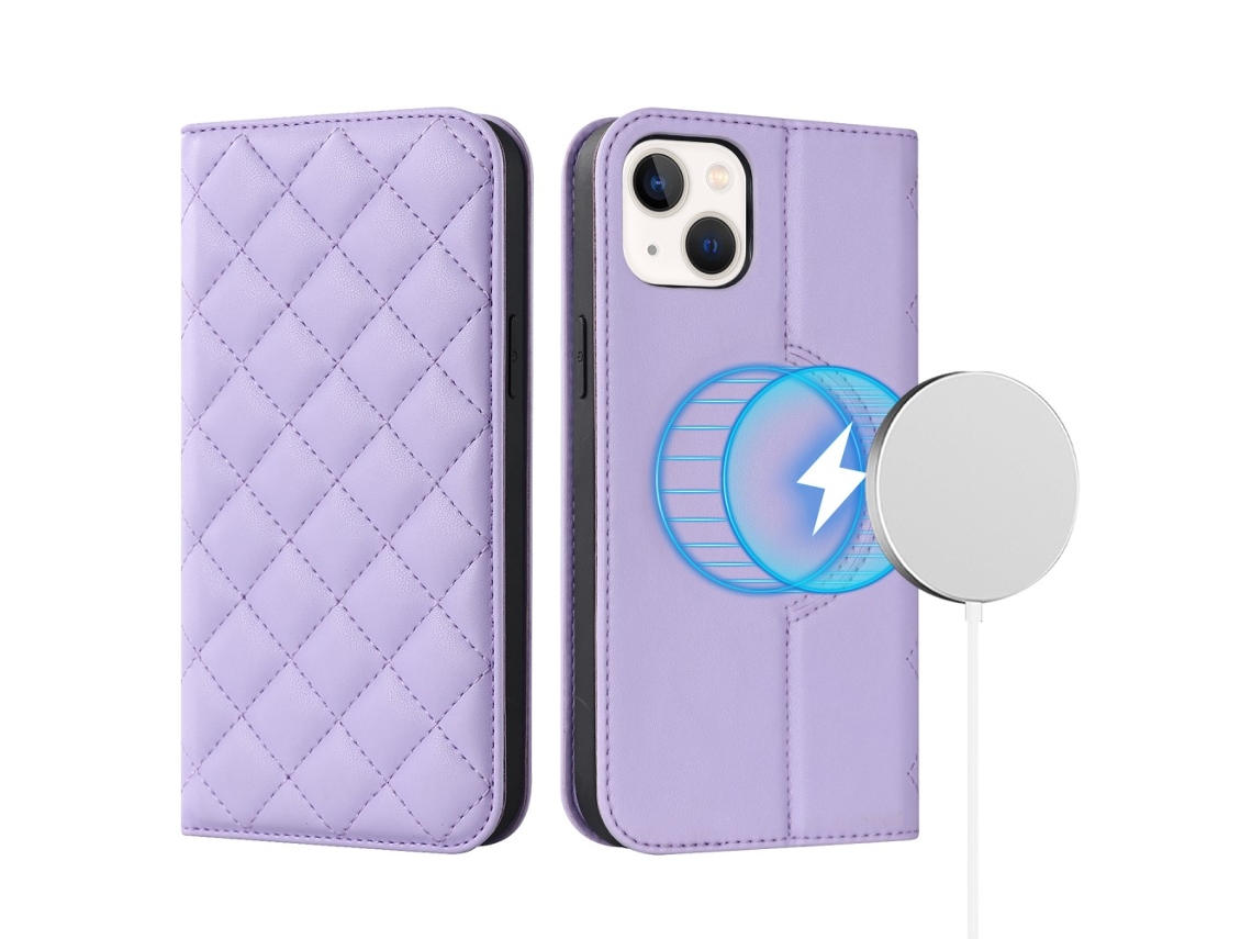 Capa Bloqueio Rfid Inch Para Iphone 13 Mini Pele Sintética Magnética Com Porta-cartões Roxo
