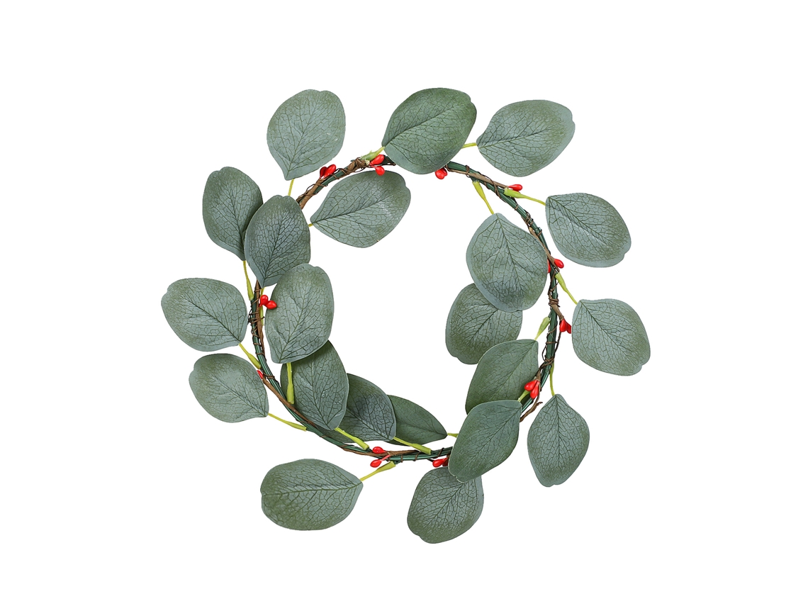 Wreath De Eucalipto Com Pequenas Flores Diâmetro Interior 18cm