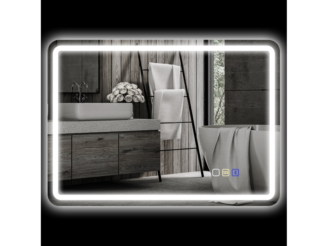 Espelho Led 50x70cm Bluetooth Música Toque Prata VELTRIX