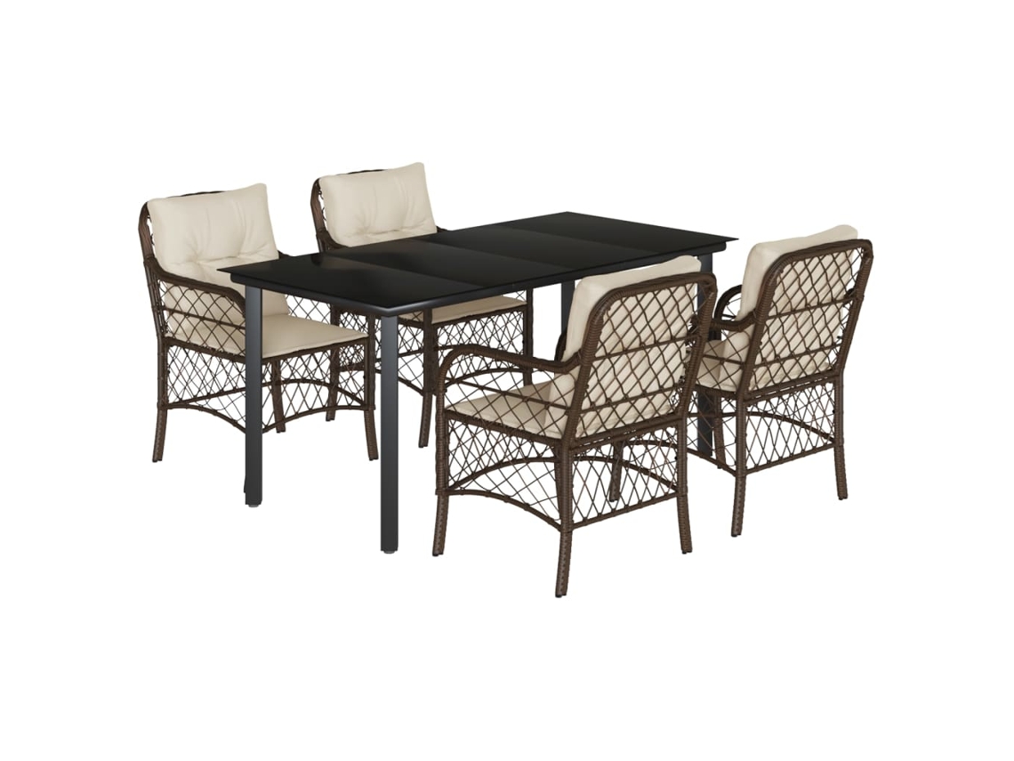 Conjunto de 5 Jantar para Jardim com Almofadões Vime Pe Castanho MAISON EXCLUSIVE