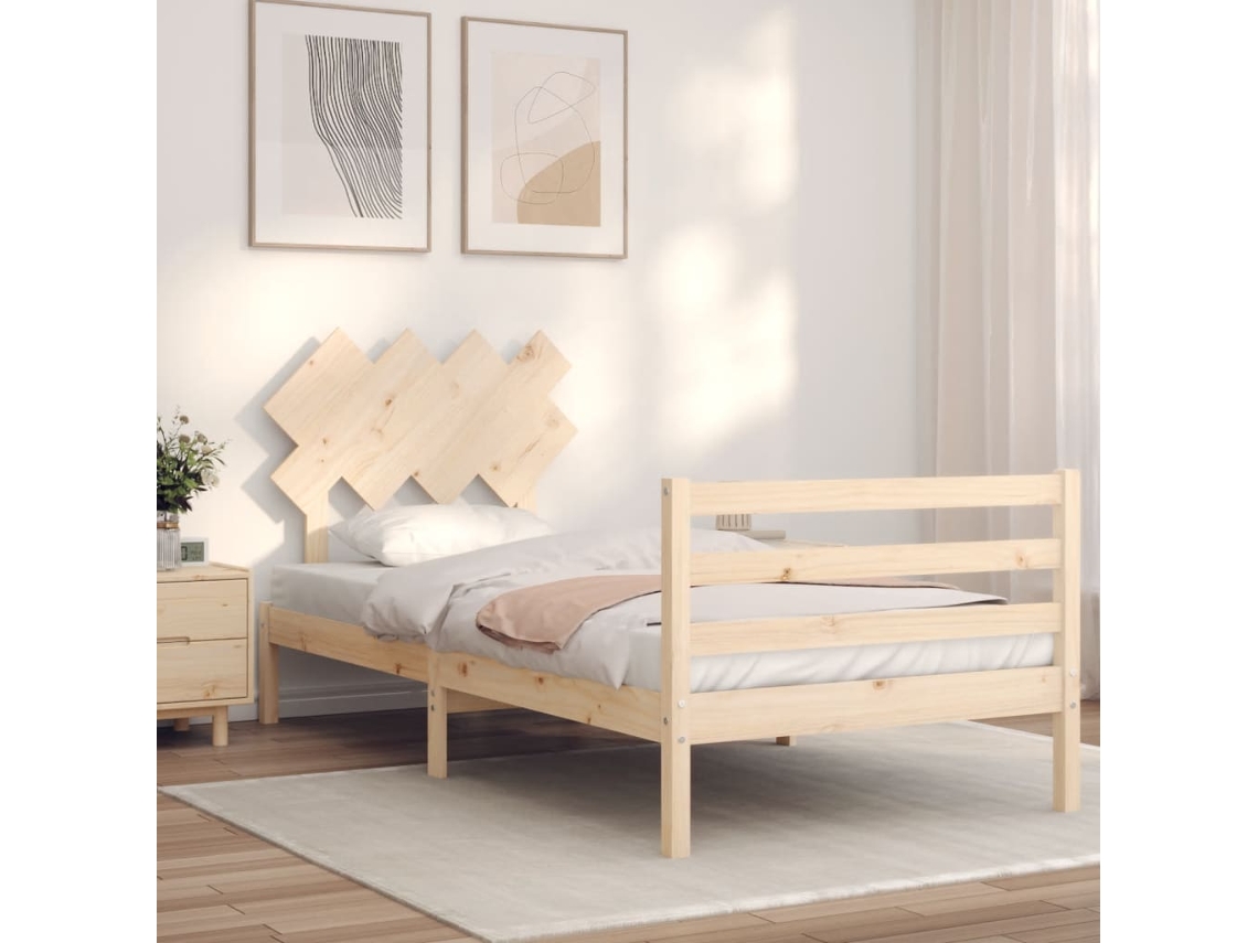 Estrutura De Cama Com Cabeceira 90x200 Cm Madeira Maciça
