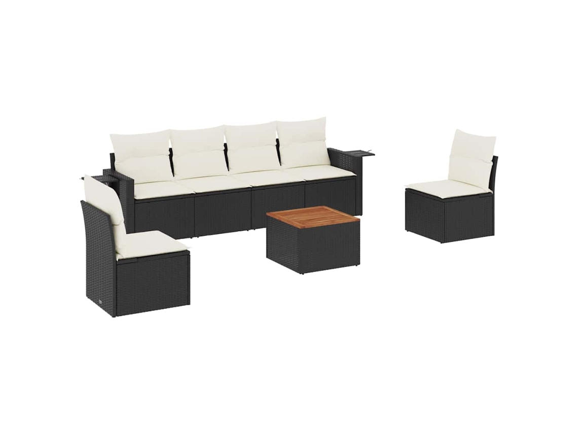 Conjunto de 7 Sofás para Jardim com Almofadões Vime Pe Preto MAISON EXCLUSIVE (7 pcs)