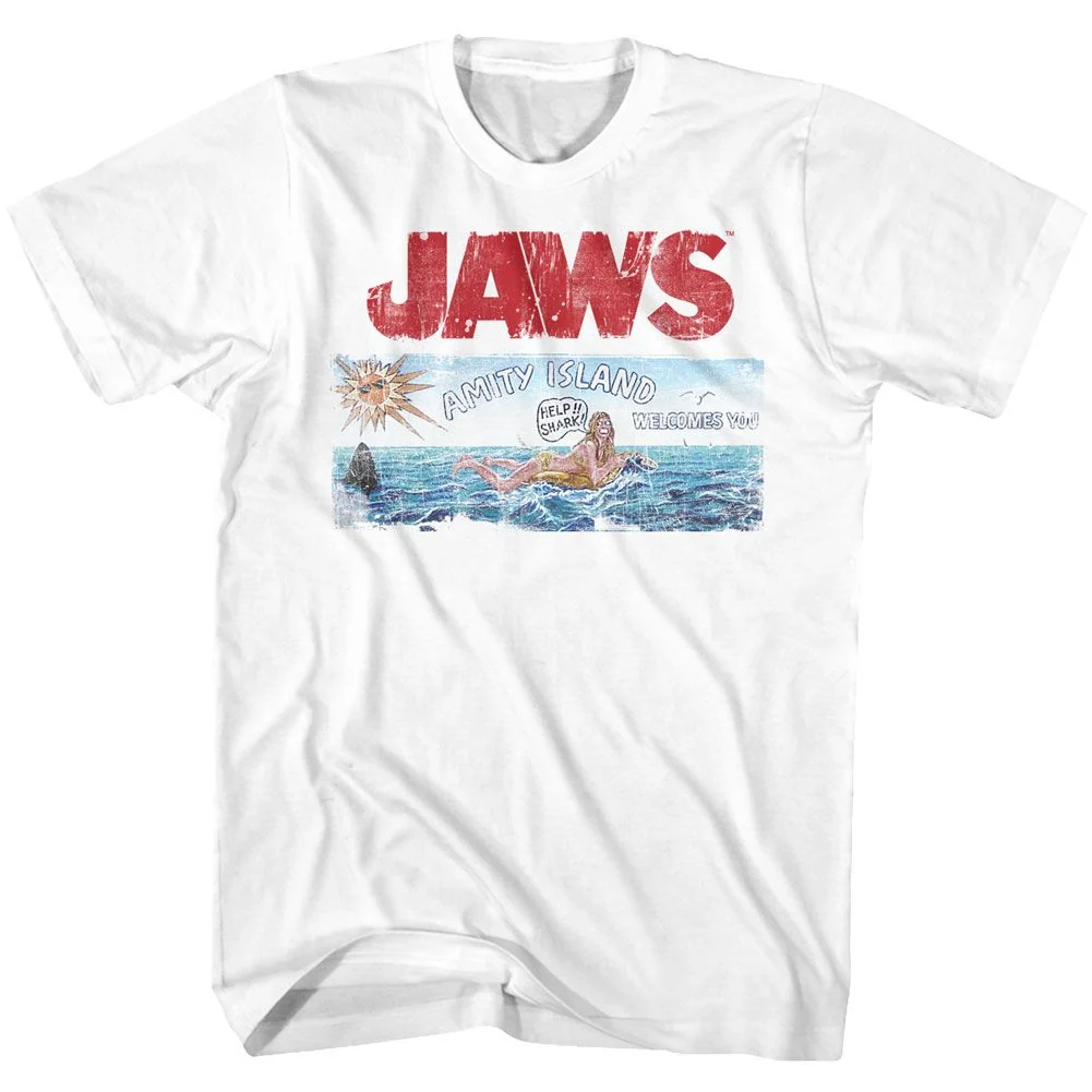 Rockinstone Jaws Movie Island White Adult T-shirt Size:l