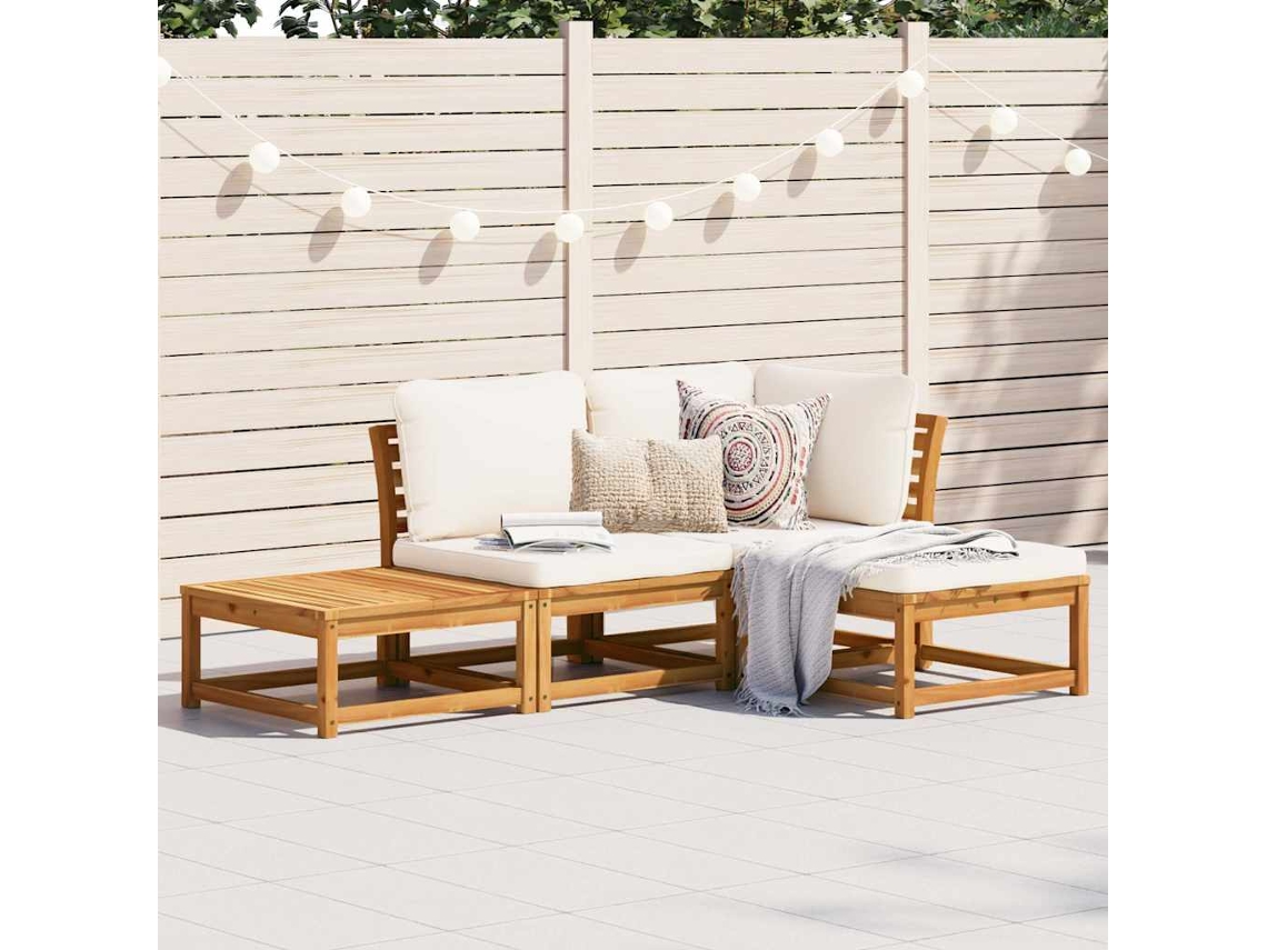 Vidaxl 4 Pcs Conjunto Lounge De Jardim Com Almofadões Acácia Maciça