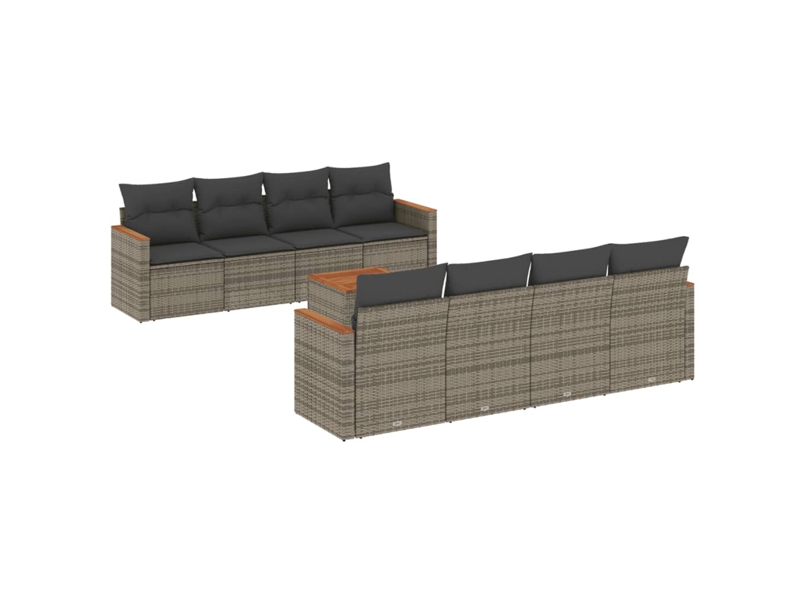 Conjunto de 9 sofás para jardim com almofadões Vime Pe Cinzento MAISON EXCLUSIVE (90x200 cm)
