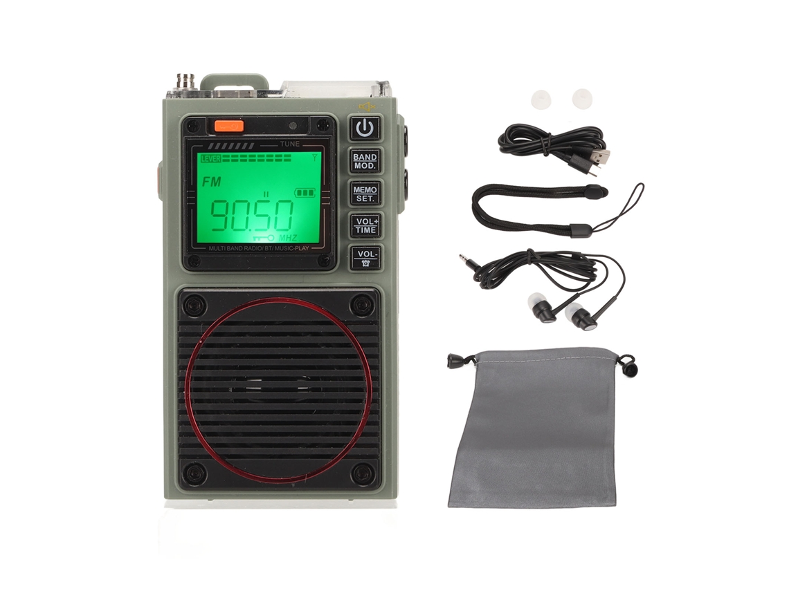 Aetheria rádio de Banda Completa Fm Vhf Am Sw Wb com Bluetooth, Lanterna e Alarme Sos Portátil Retro