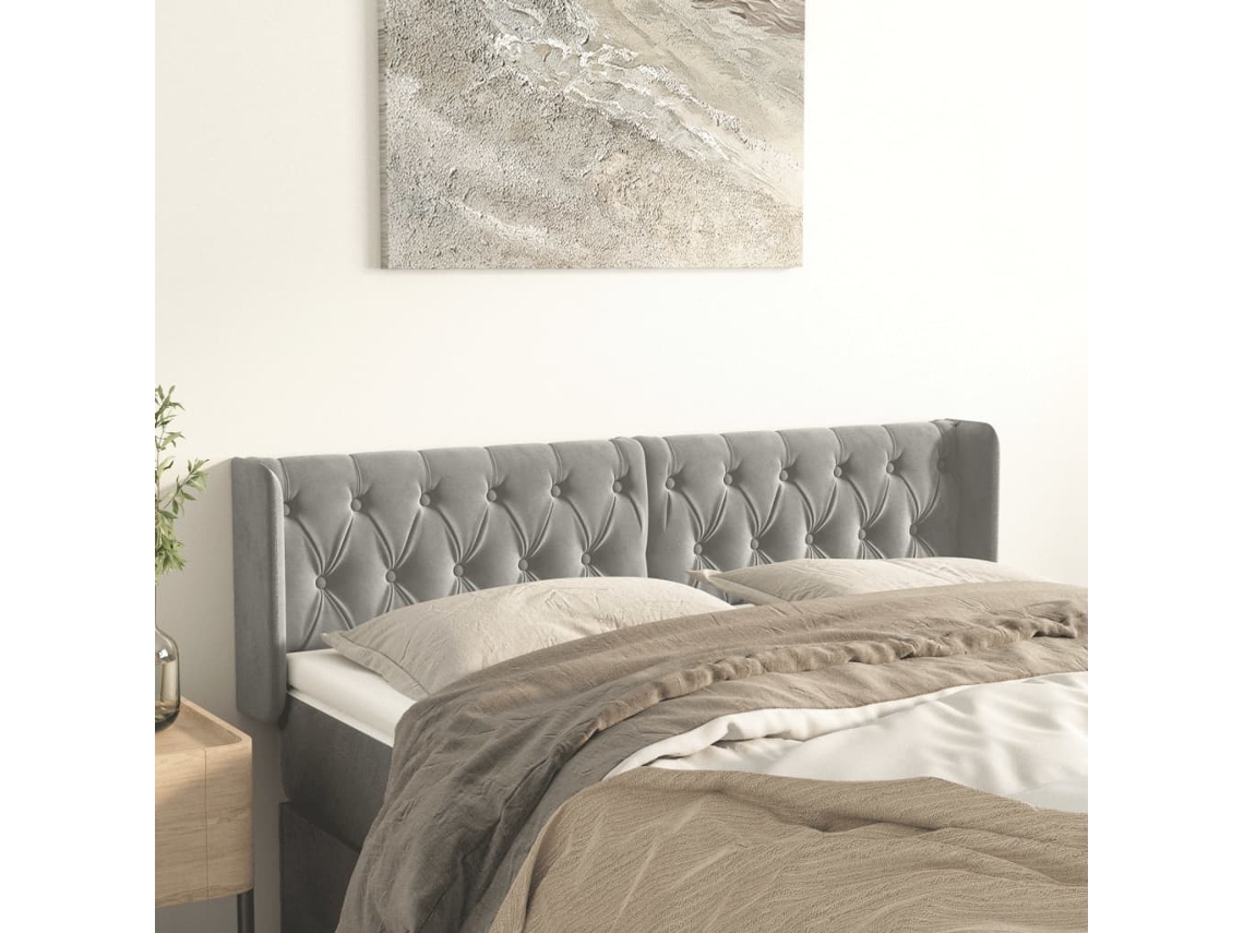 Cabecero con Alas de Terciopelo 147x16x78/88 cm Gris Claro