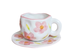 Chávena de Café em Cerâmica Xícara Rosa com Pires Ideal para Escritório e Casa Segura para Lava-Louças e Micro-Ondas 250Ml. NEVEANCE