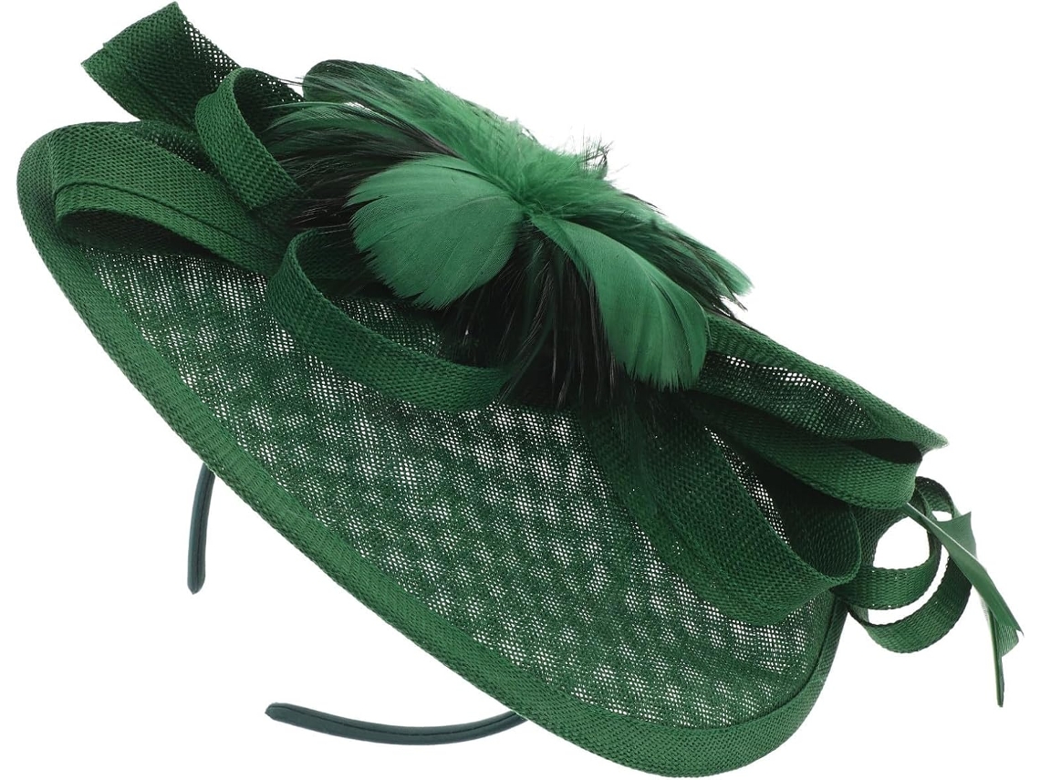 Elegante acessório de cabeça feminino com detalhes em verde, leve e versátil.