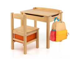 Conjunto Infantil de Mesa e Cadeira em Madeira Maciça com Tampo Dobrável, Gaveta e Ganchos, natural NORTHIO
